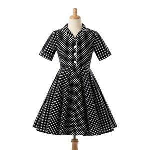 BlackButterfly Sabrina Kids Vintage Polka Dot Dress Black White Retro 50s Sz S